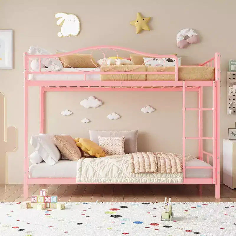 Twin Over Twin Metal Bunk Bed, 400LB Heavy Duty with Safety Guardrail, Space Saving Design, No Box Spring Needed, Easy Assembly Quiet Kids Bed