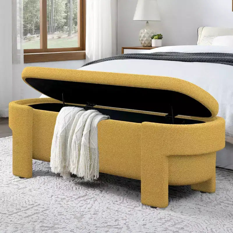 Linen Upholstered Storage Bench with Large Hidden Compartment, Comfortable Foam Cushion Seat for Bedroom, Living Room
