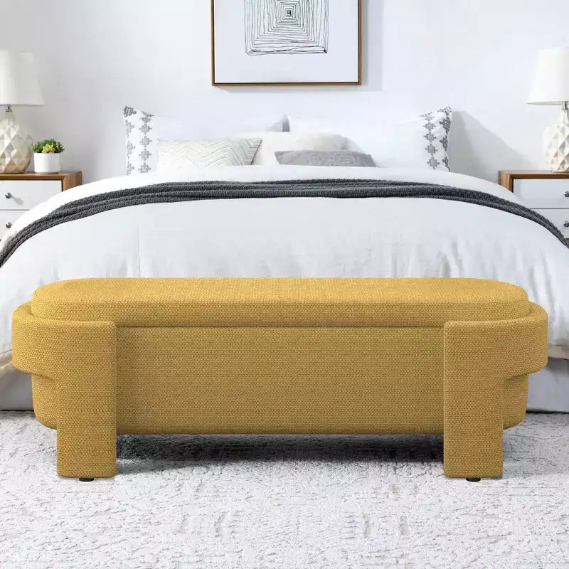 Linen Upholstered Storage Bench with Large Hidden Compartment, Comfortable Foam Cushion Seat for Bedroom, Living Room