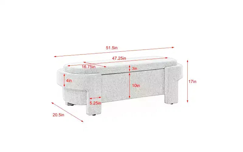Linen Upholstered Storage Bench with Large Hidden Compartment, Comfortable Foam Cushion Seat for Bedroom, Living Room