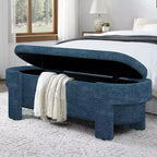 Linen Upholstered Storage Bench with Large Hidden Compartment, Comfortable Foam Cushion Seat for Bedroom, Living Room