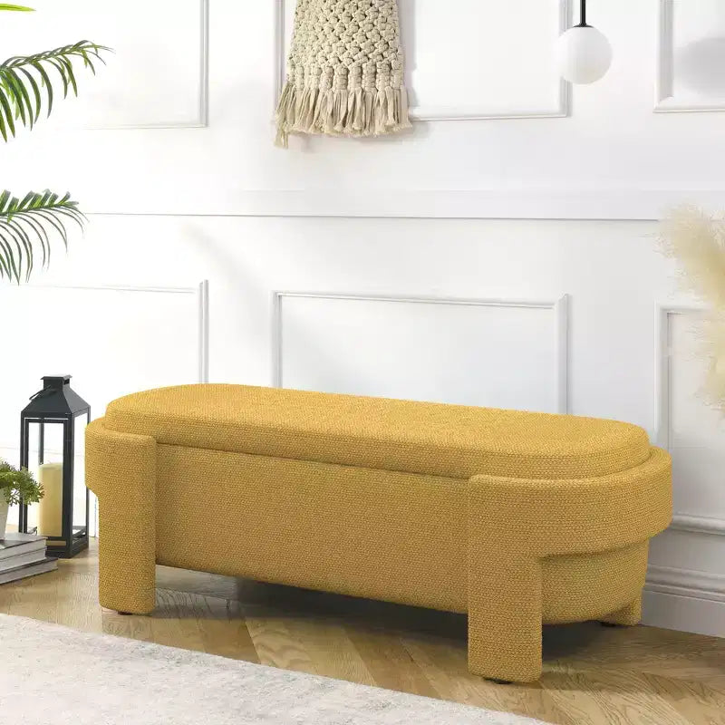 Linen Upholstered Storage Bench with Large Hidden Compartment, Comfortable Foam Cushion Seat for Bedroom, Living Room