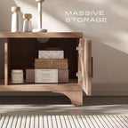 SUGIFT Mid Century Modern TV Stand for 5565 Inch TVs  Boho Media Console with Fluted Doors, Storage Cabinets & Open Shelf