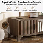 SUGIFT Mid Century Modern TV Stand for 5565 Inch TVs  Boho Media Console with Fluted Doors, Storage Cabinets & Open Shelf