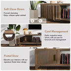 SUGIFT Mid Century Modern TV Stand for 5565 Inch TVs  Boho Media Console with Fluted Doors, Storage Cabinets & Open Shelf