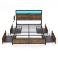Costway Full/Queen Industrial Platform Bed Frame with Storage Drawers & LED Lights Headboard