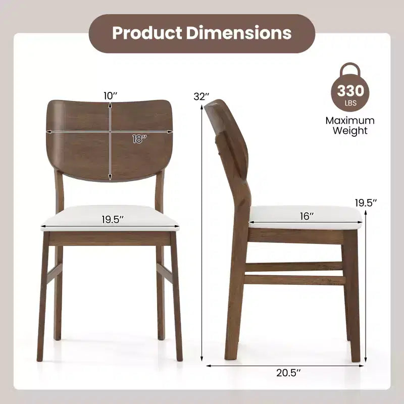 Costway Dining Chairs Set of 2 w/ Rubber Wood Frame Padded Seat Curved Back Living Room