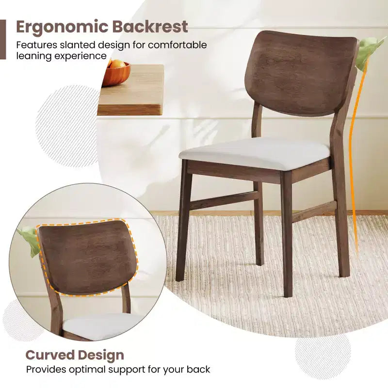 Costway Dining Chairs Set of 2 w/ Rubber Wood Frame Padded Seat Curved Back Living Room