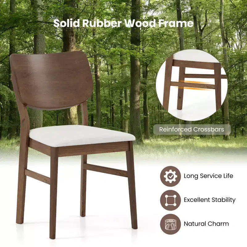Costway Dining Chairs Set of 2 w/ Rubber Wood Frame Padded Seat Curved Back Living Room