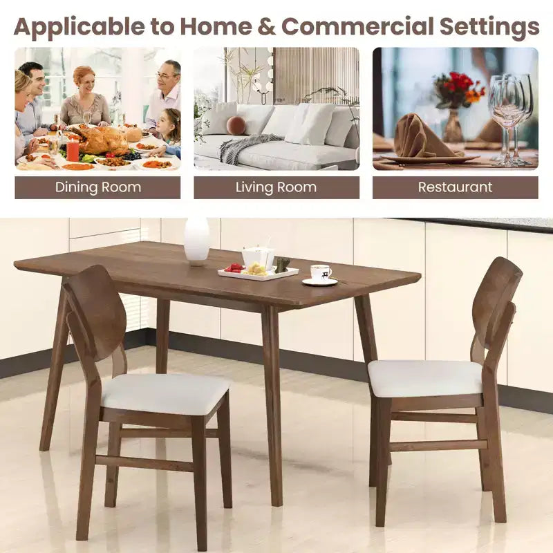 Costway Dining Chairs Set of 2 w/ Rubber Wood Frame Padded Seat Curved Back Living Room