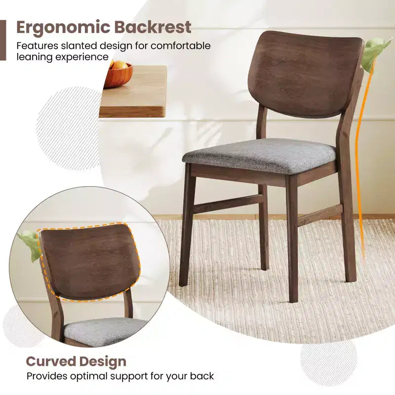Costway Dining Chairs Set of 2 w/ Rubber Wood Frame Padded Seat Curved Back Living Room