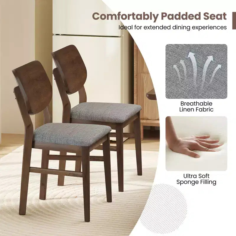 Costway Dining Chairs Set of 2 w/ Rubber Wood Frame Padded Seat Curved Back Living Room