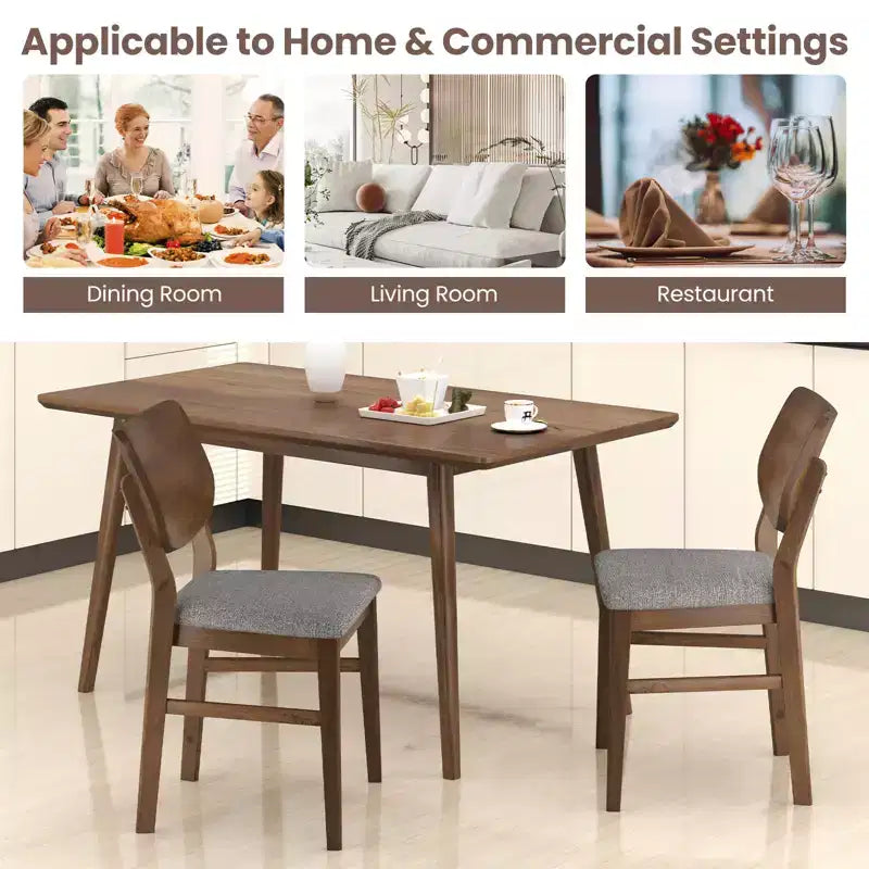 Costway Dining Chairs Set of 2 w/ Rubber Wood Frame Padded Seat Curved Back Living Room