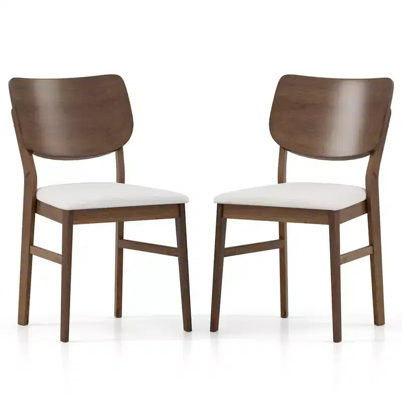 Costway Dining Chairs Set of 2 w/ Rubber Wood Frame Padded Seat Curved Back Living Room
