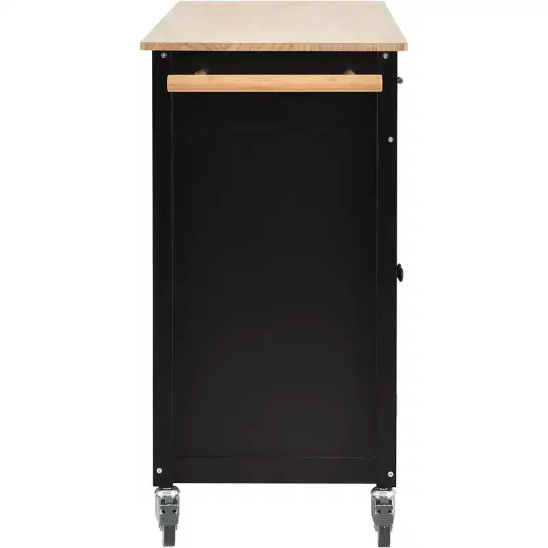 Dessert de cuisine roulant sur roulettes avec plateau en bois massif et roulettes verrouillables, 137,9 cm de large, meuble à 4 portes et deux tiroirs, porte-épices