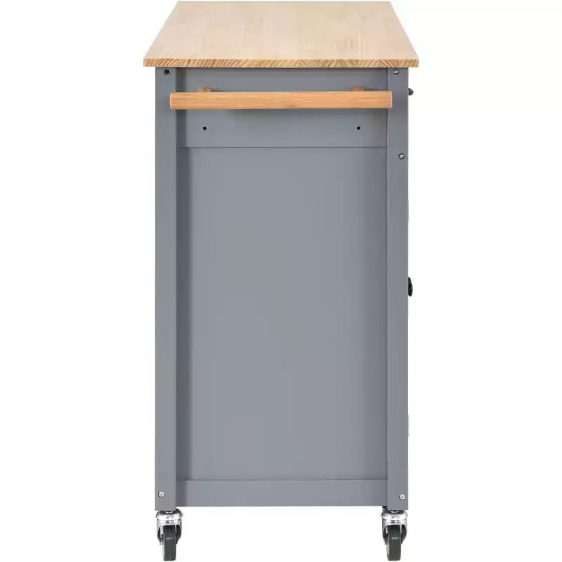 Dessert de cuisine roulant sur roulettes avec plateau en bois massif et roulettes verrouillables, 137,9 cm de large, meuble à 4 portes et deux tiroirs, porte-épices
