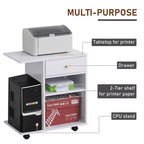 Mobile Printer Stand, Rolling File Cabinet Cart with Wheels, Adjustable Shelf, Drawer and CPU Stand