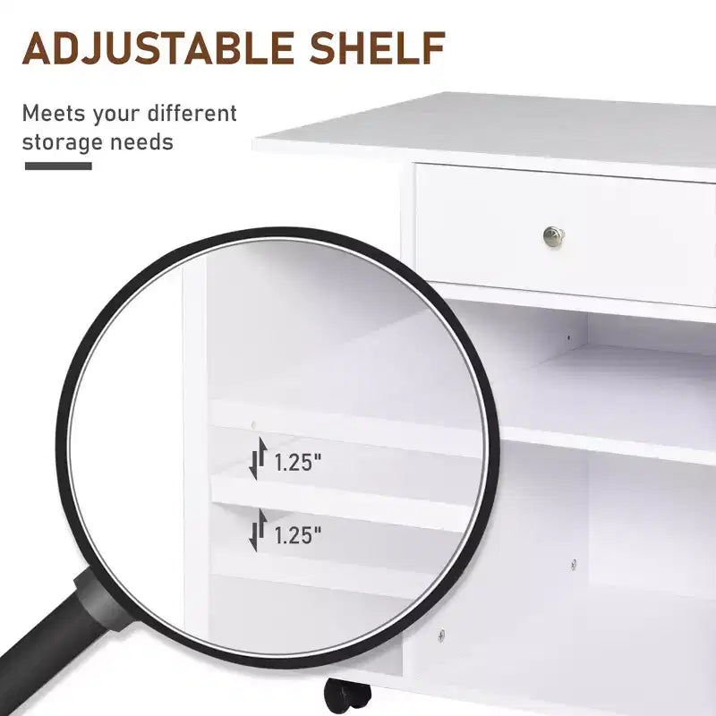 Mobile Printer Stand, Rolling File Cabinet Cart with Wheels, Adjustable Shelf, Drawer and CPU Stand