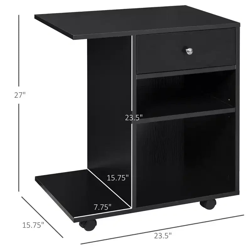 Mobile Printer Stand, Rolling File Cabinet Cart with Wheels, Adjustable Shelf, Drawer and CPU Stand