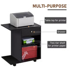 Mobile Printer Stand, Rolling File Cabinet Cart with Wheels, Adjustable Shelf, Drawer and CPU Stand