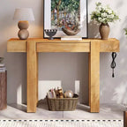 47 Console Table with Storage Drawers, Wood Veneer Behind the Couch Table, Narrow Entryway Table for Living Room or Home Office-Panipeachy