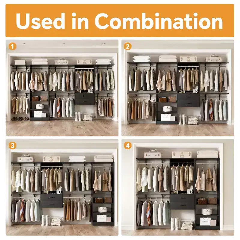 Besiost Freestanding Closet System with 8 Hannging Rods and Drawers, Hanging Closet Organizer with 10 Shelves