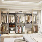 Besiost Freestanding Closet System with 8 Hannging Rods and Drawers, Hanging Closet Organizer with 10 Shelves