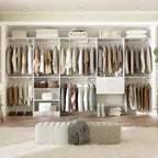 Besiost Freestanding Closet System with 8 Hannging Rods and Drawers, Hanging Closet Organizer with 10 Shelves