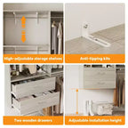 Besiost Freestanding Closet System with 8 Hannging Rods and Drawers, Hanging Closet Organizer with 10 Shelves