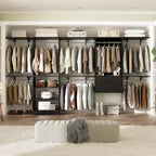 Besiost Freestanding Closet System with 8 Hannging Rods and Drawers, Hanging Closet Organizer with 10 Shelves