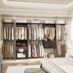 Besiost Freestanding Closet System with 8 Hannging Rods and Drawers, Hanging Closet Organizer with 10 Shelves