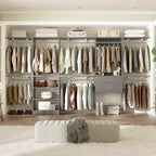 Besiost Freestanding Closet System with 8 Hannging Rods and Drawers, Hanging Closet Organizer with 10 Shelves