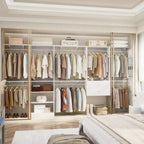 Besiost Freestanding Closet System with 8 Hannging Rods and Drawers, Hanging Closet Organizer with 10 Shelves