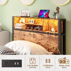Cadre de lit plateforme moderne double GDFStudio Kian en métal avec tête de lit de rangement, station de charge et lumières LED
