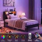 Cadre de lit plateforme moderne double GDFStudio Kian en métal avec tête de lit de rangement, station de charge et lumières LED