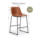 Okak Set of 2 Industrial Upholstered Bar Stools with Metal Legs & Footstools,Armless Faux Leather Counter Chairs for Dining Rooms