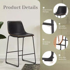 Okak Set of 2 Industrial Upholstered Bar Stools with Metal Legs & Footstools,Armless Faux Leather Counter Chairs for Dining Rooms