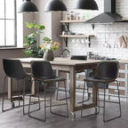 Okak Set of 2 Industrial Upholstered Bar Stools with Metal Legs & Footstools,Armless Faux Leather Counter Chairs for Dining Rooms