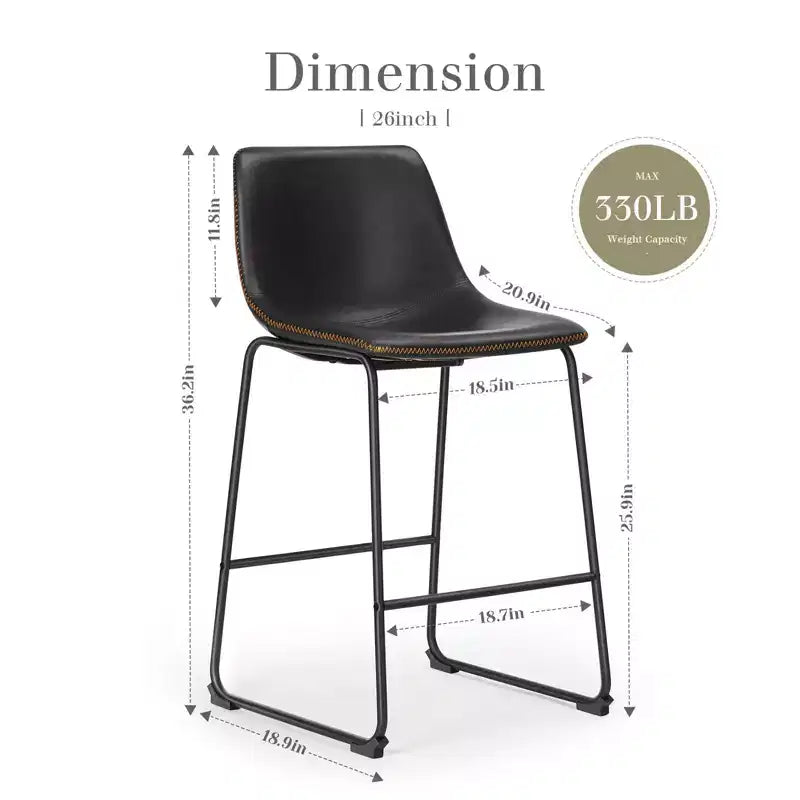 Okak Set of 2 Industrial Upholstered Bar Stools with Metal Legs & Footstools,Armless Faux Leather Counter Chairs for Dining Rooms