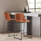 Okak Set of 2 Industrial Upholstered Bar Stools with Metal Legs & Footstools,Armless Faux Leather Counter Chairs for Dining Rooms