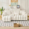MAYEERTY 92 inch High Quality Trddy Fur Fabric Corner Sofa with Center Console Coffee Table for Living Room Apartments White