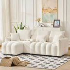 MAYEERTY Canapé d'angle en tissu fausse fourrure de haute qualité 92 pouces avec table basse console centrale pour salon et appartement, blanc