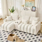 MAYEERTY Canapé d'angle en tissu fausse fourrure de haute qualité 92 pouces avec table basse console centrale pour salon et appartement, blanc