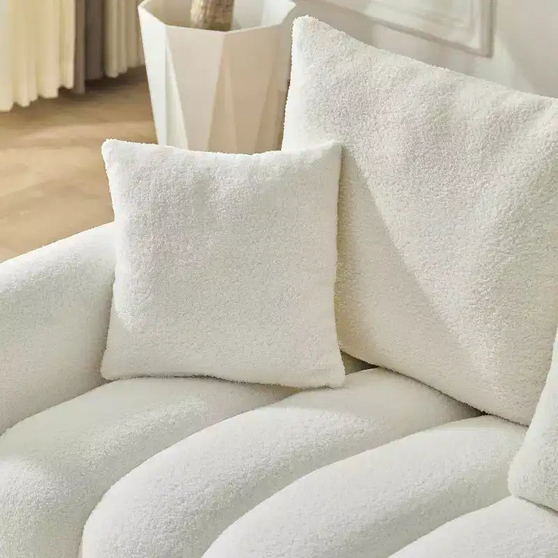 MAYEERTY Canapé d'angle en tissu fausse fourrure de haute qualité 92 pouces avec table basse console centrale pour salon et appartement, blanc