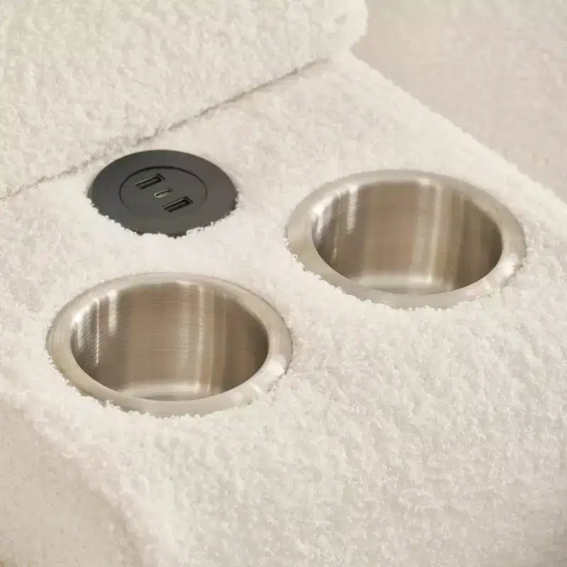 MAYEERTY Canapé d'angle en tissu fausse fourrure de haute qualité 92 pouces avec table basse console centrale pour salon et appartement, blanc