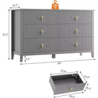 Acekool 54 6-Drawer Fluted Dresser, Modern Wide Storage Chest with Deep Drawers and Anti-Tip Kit