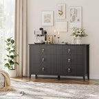 Acekool 54 6-Drawer Fluted Dresser, Modern Wide Storage Chest with Deep Drawers and Anti-Tip Kit