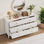Acekool 54 6-Drawer Fluted Dresser, Modern Wide Storage Chest with Deep Drawers and Anti-Tip Kit