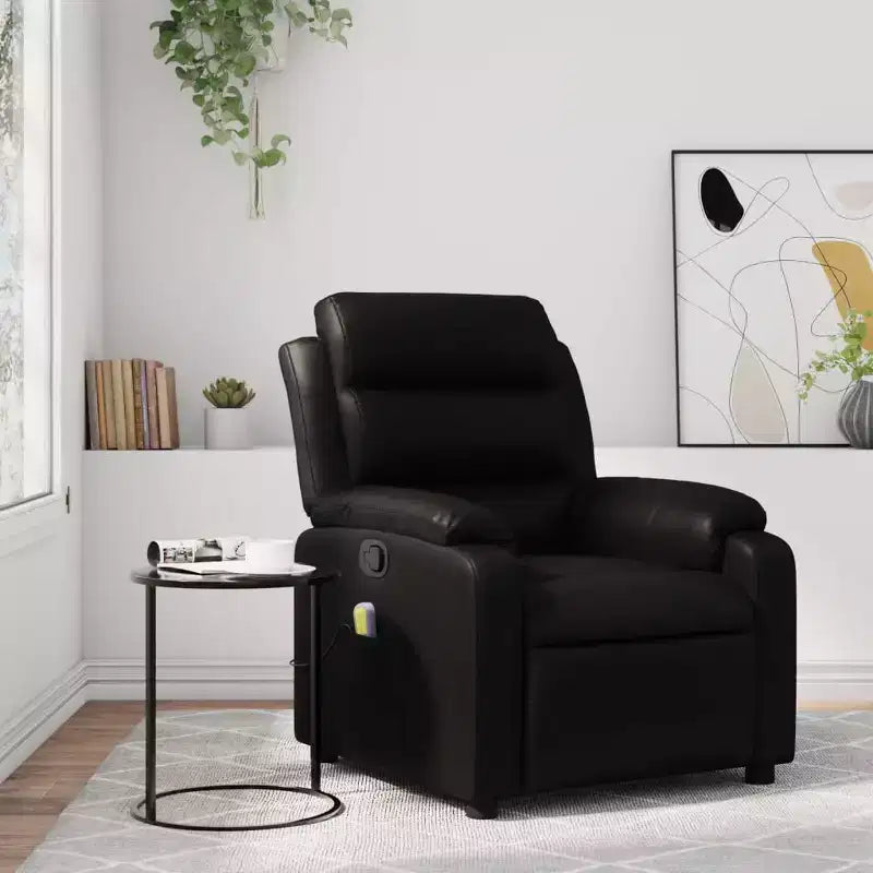 vidaXL Massage Recliner Chair Adjustable Reclining Armchair Black Faux Leather - Manual Push Back