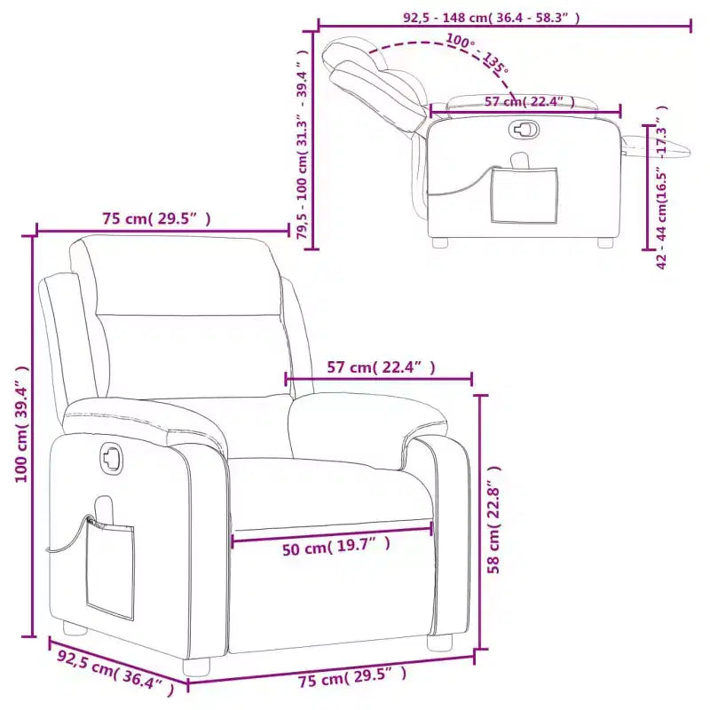 vidaXL Massage Recliner Chair Adjustable Reclining Armchair Black Faux Leather - Manual Push Back